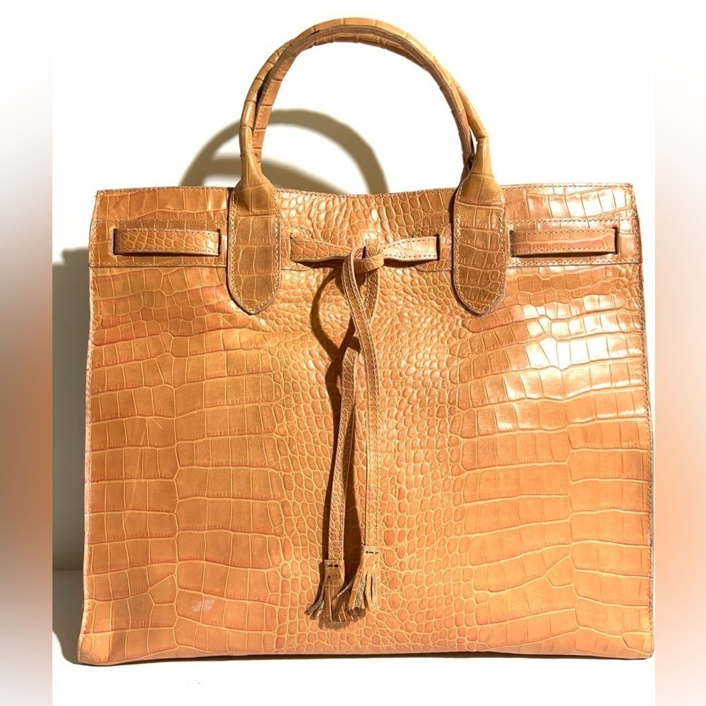 Handmade Tan Crocodile-Embossed leather satchel Women's Bag